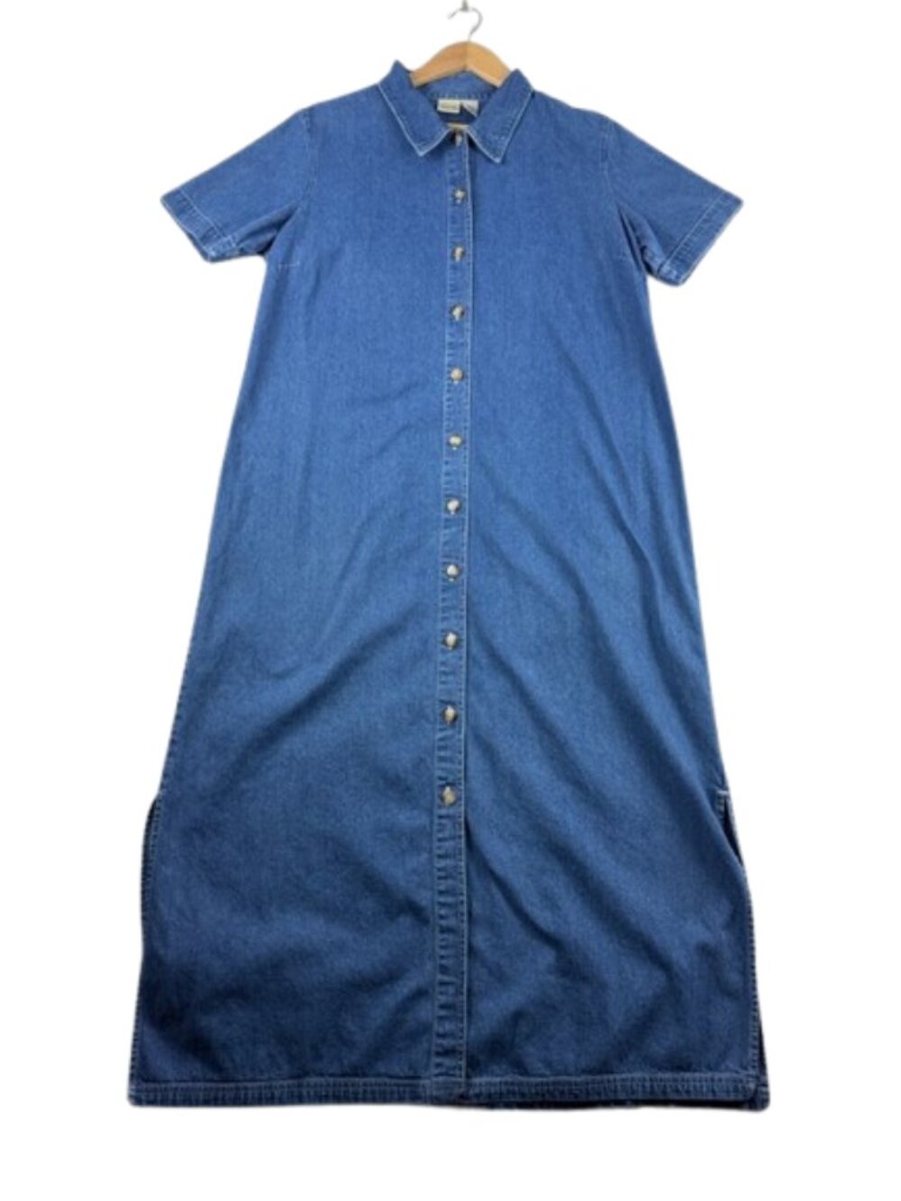 Falls Creek Denim Maxi Dress Button Down 100% Cotton Size XL Blue - Picture 1 of 6